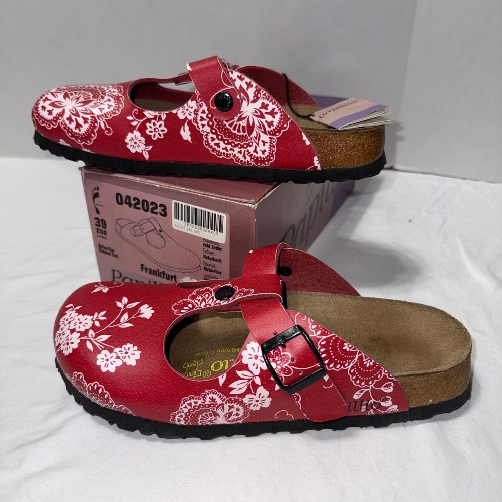 New Birkenstock Papillio Frankfurt T Strap Clogs Kimono Red Women's 8-8.5 (39)